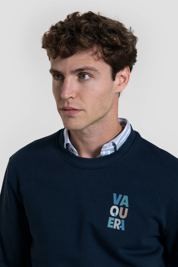 Sudadera Azul Marino Estampado Vaquera