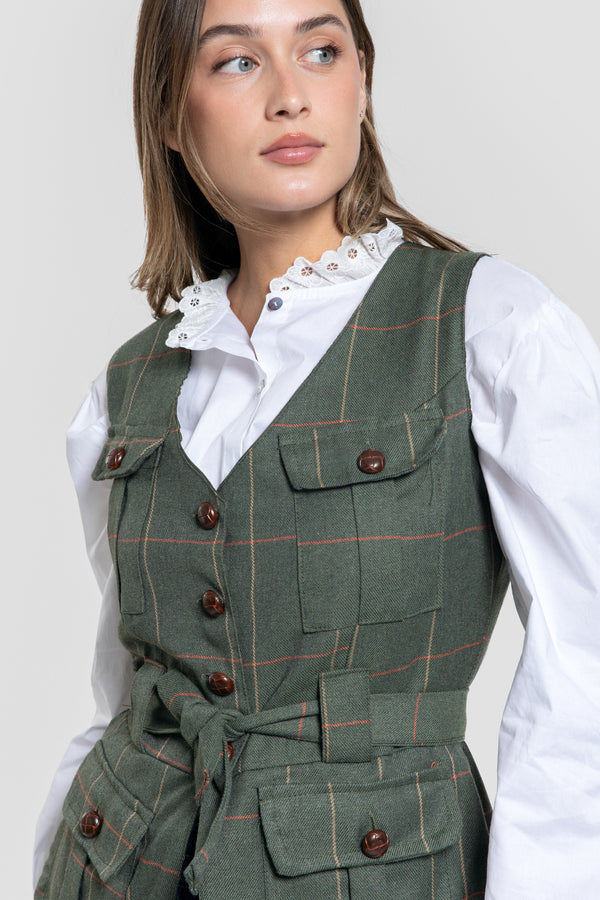 Chaleco de cuadros con cinturón