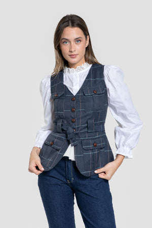 Chaleco de cuadros con cinturón