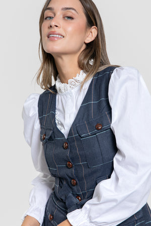 Chaleco de cuadros con cinturón