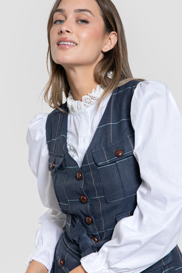 Chaleco de cuadros con cinturón