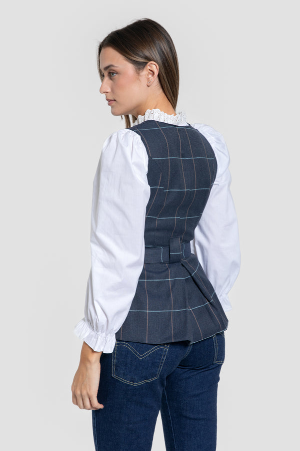 Chaleco de cuadros con cinturón
