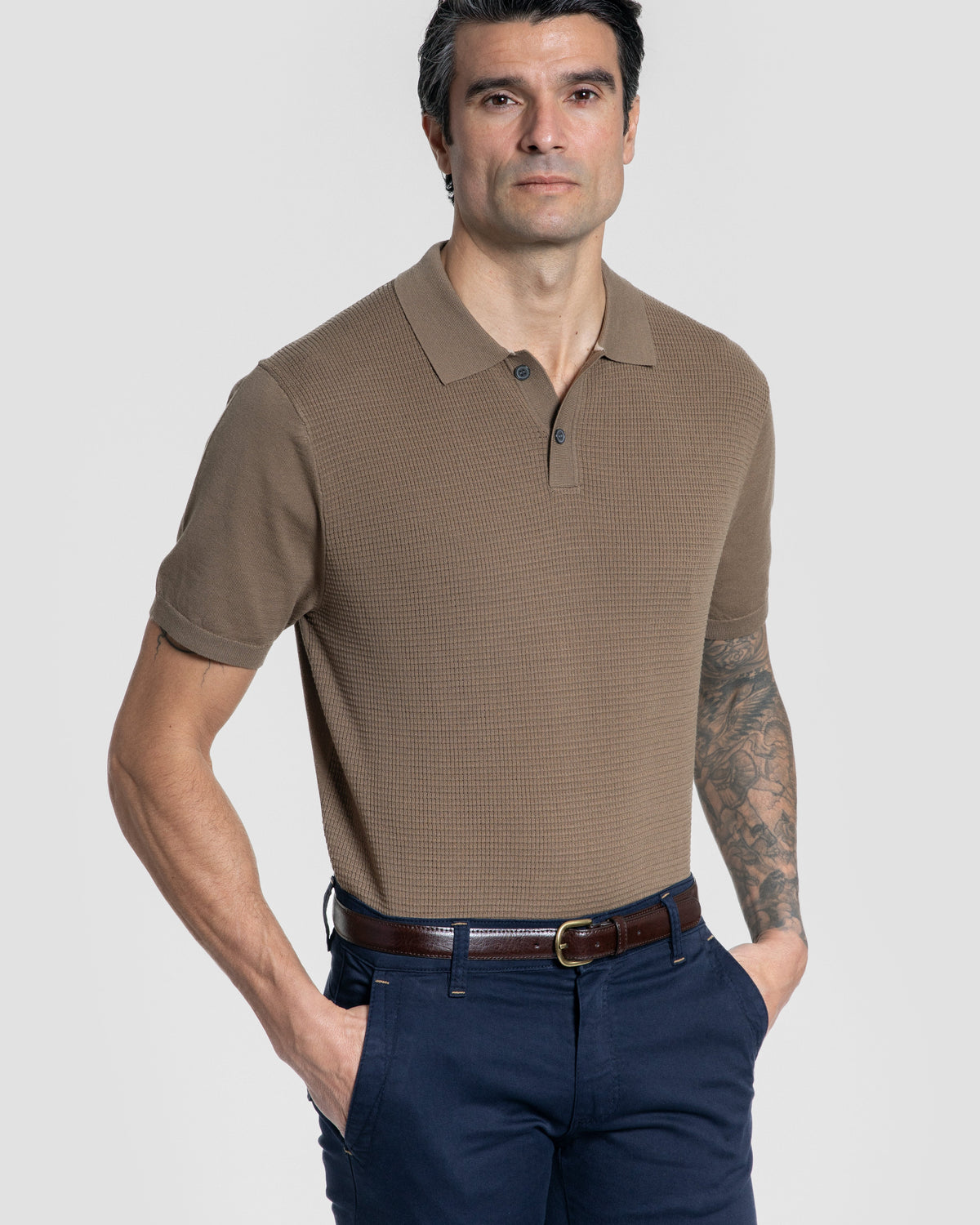Textured Knitted Polo Shirt