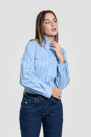 Blusa Cuello Alto Celeste