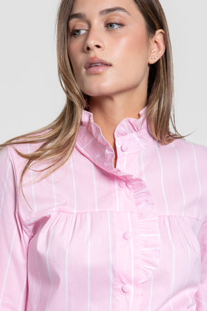 Blusa Cuello Alto Rayas Rosa