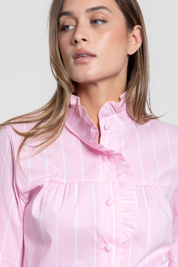 Blusa Cuello Alto Rayas Rosa