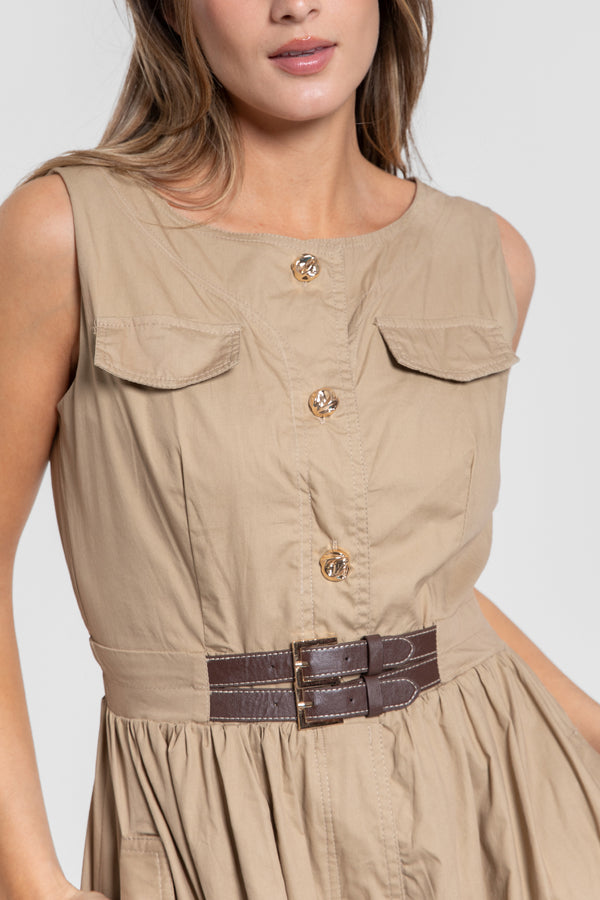 Vestido Cinturón Camel