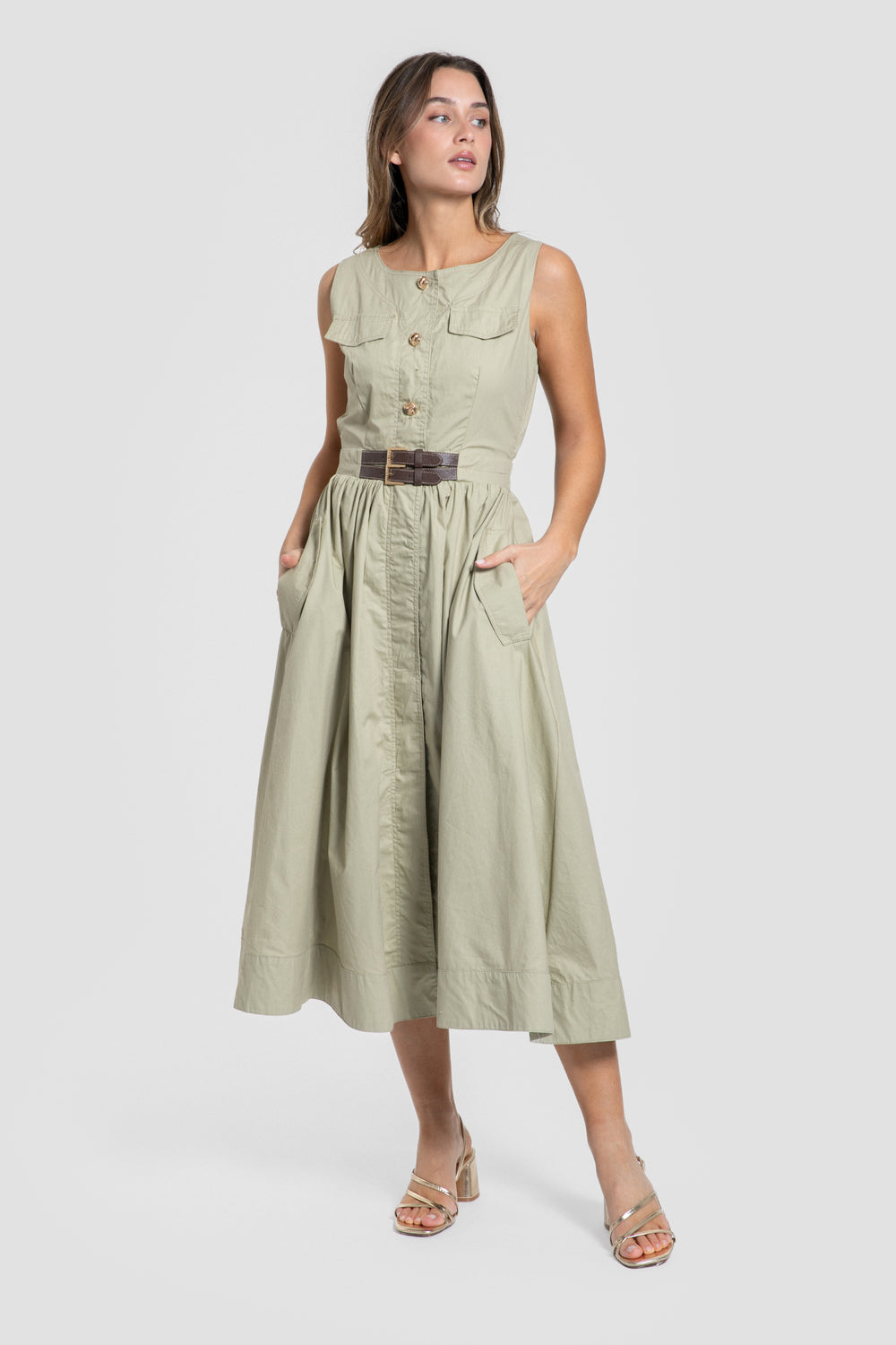 Vestido Cinturón Kaki