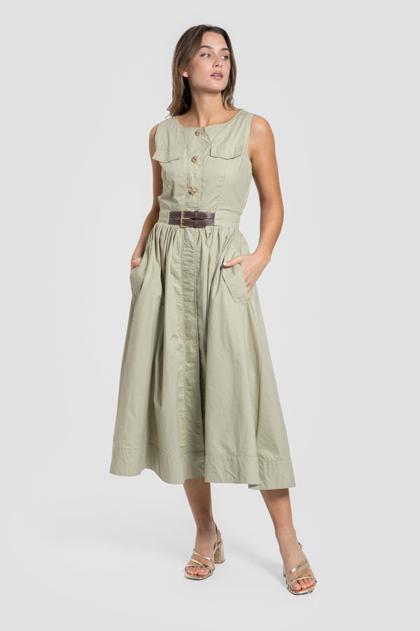 Vestido Cinturón Kaki