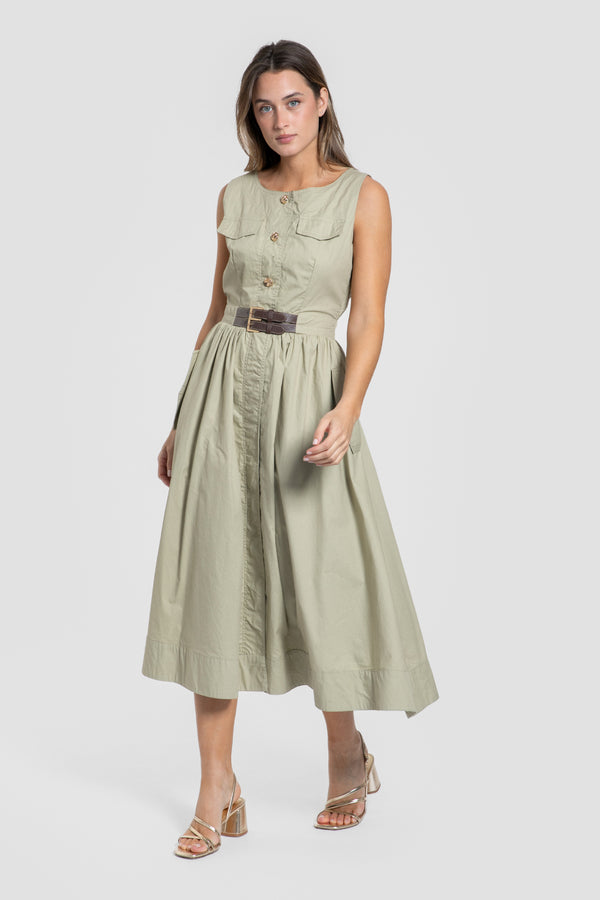 Vestido Cinturón Kaki