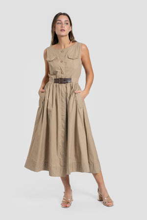 Vestido Cinturón Camel