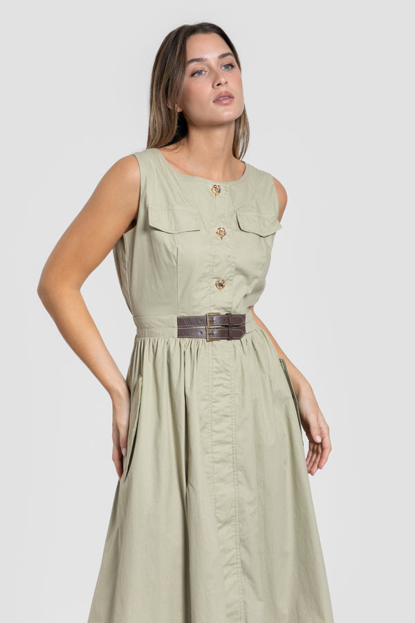 Vestido Cinturón Kaki