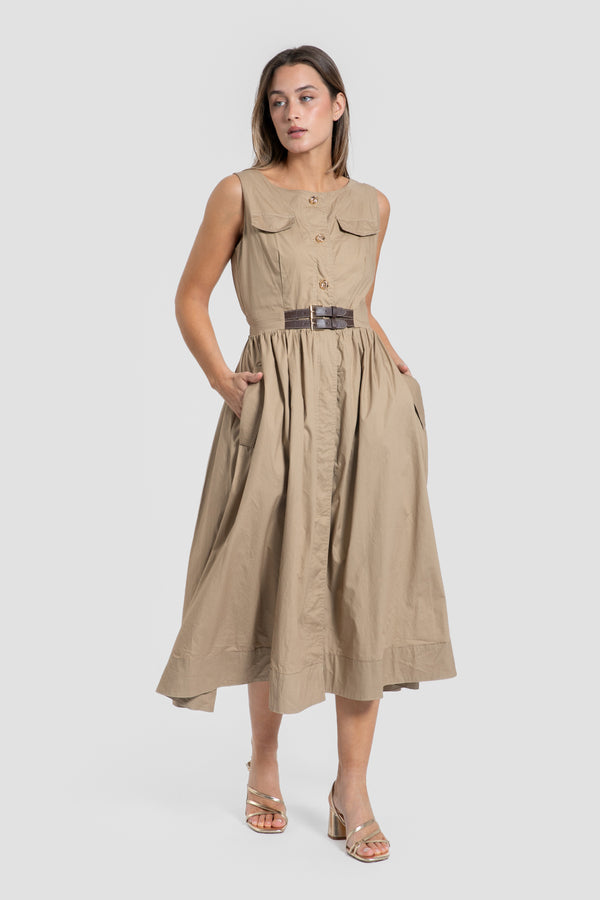 Vestido Cinturón Camel