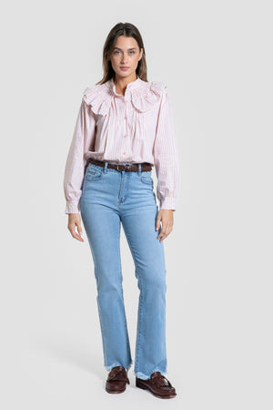 Blusa Cuello Engomado Volantes Rosa