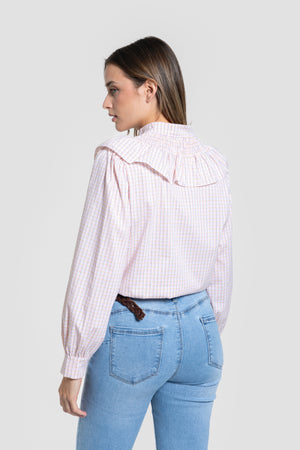 Blusa Cuello Engomado Volantes Rosa