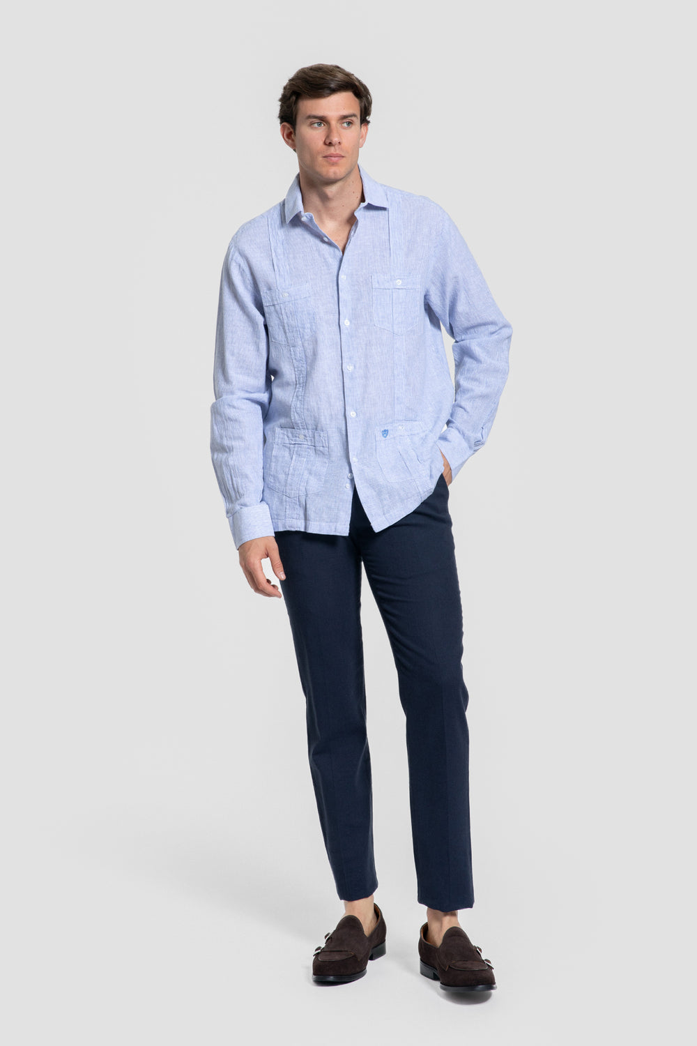 Guayabera Raya Fina Celeste