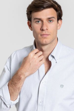 Camisa Rayas Mezclilla Kaki