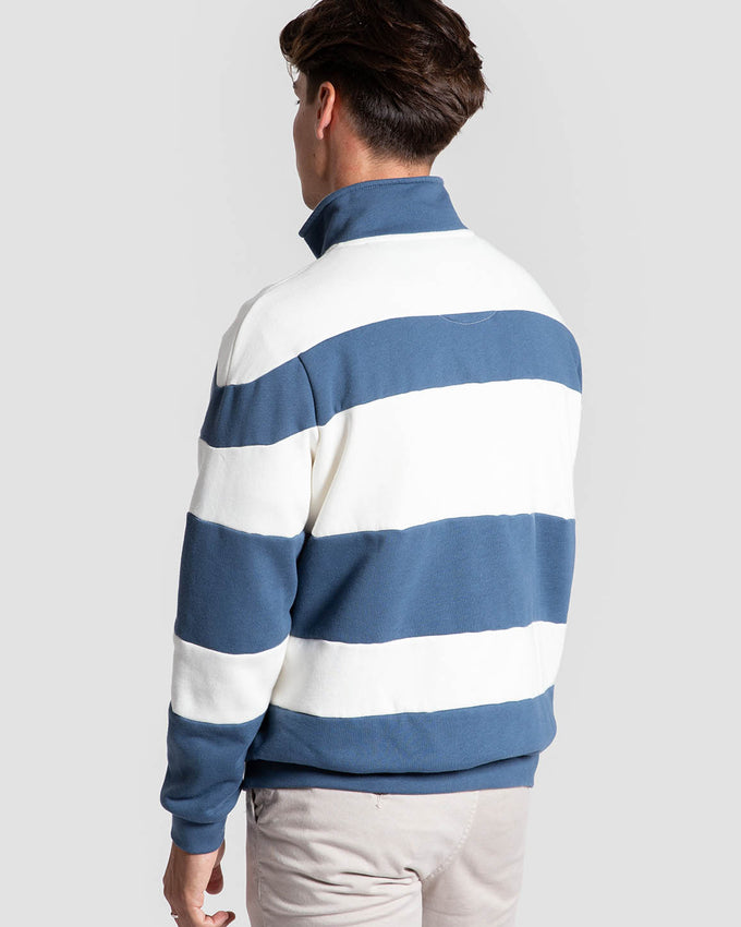 Sudadera Rayas Con Cremallera Azul