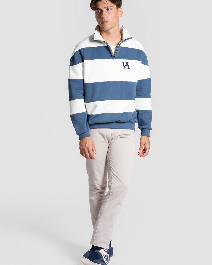 Sudadera Rayas Con Cremallera Azul