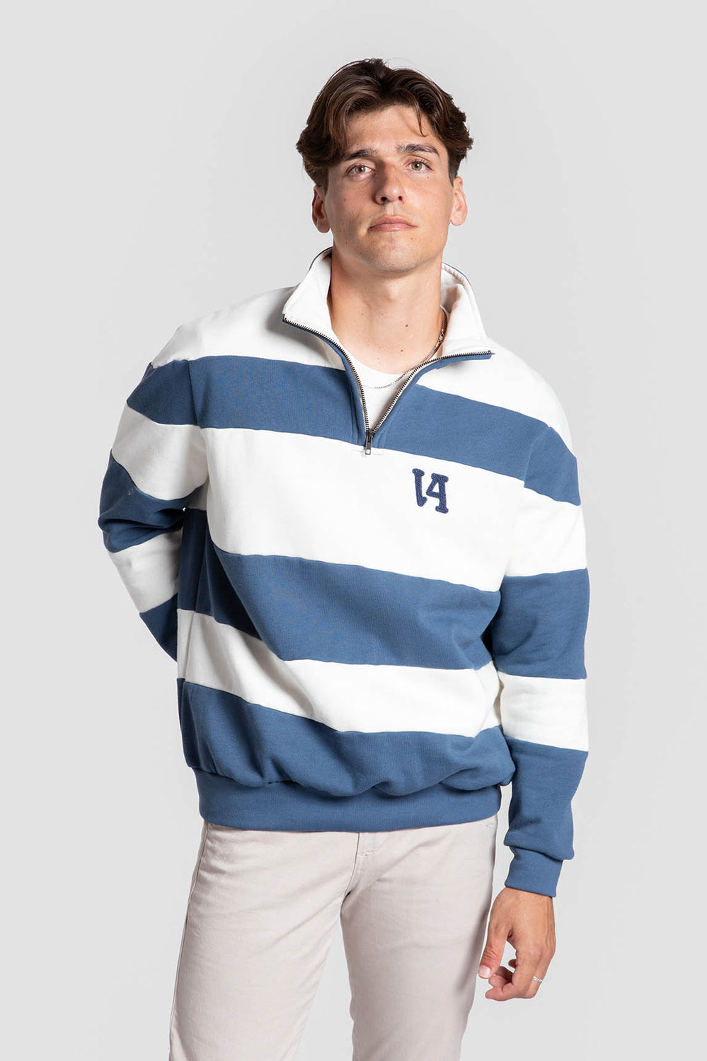 Sudadera Rayas Con Cremallera Azul