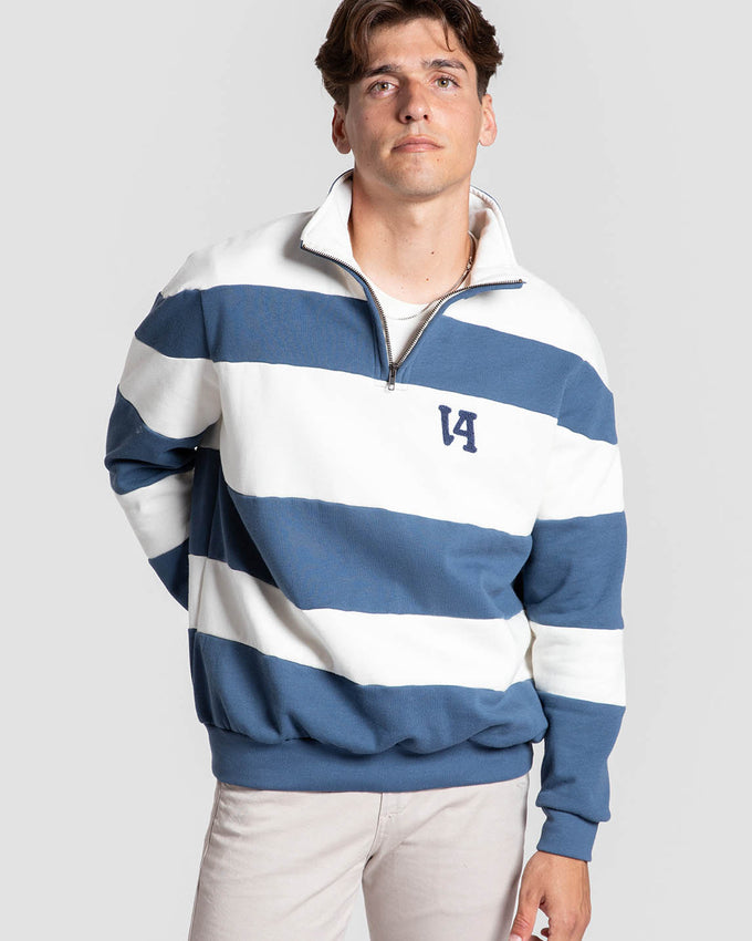 Sudadera Rayas Con Cremallera Azul
