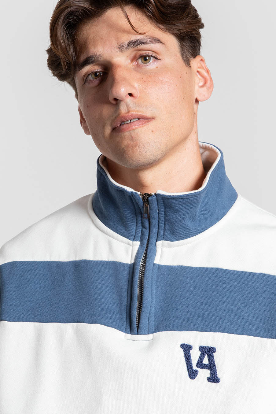Sudadera Rayas Con Cremallera Azul