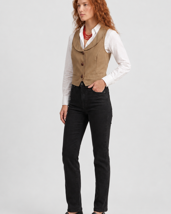 Chaleco Cuello Chal Camel
