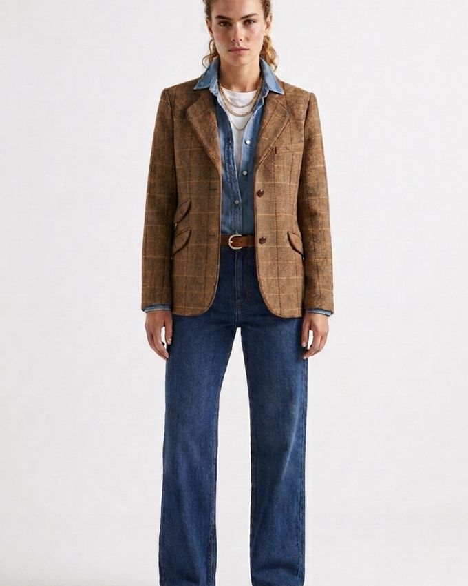 Americana Cuadros Camel
