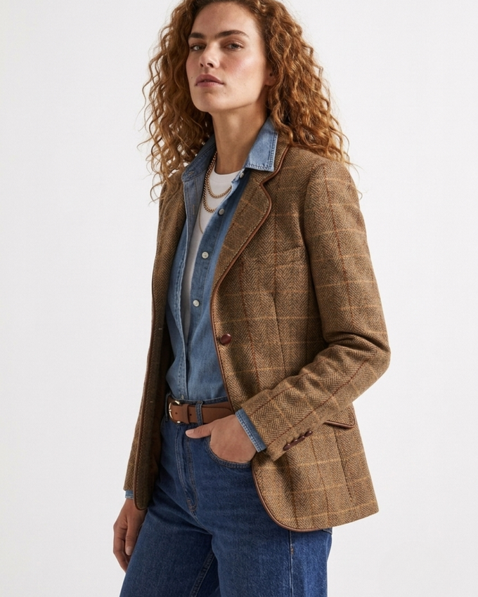 Americana Cuadros Camel