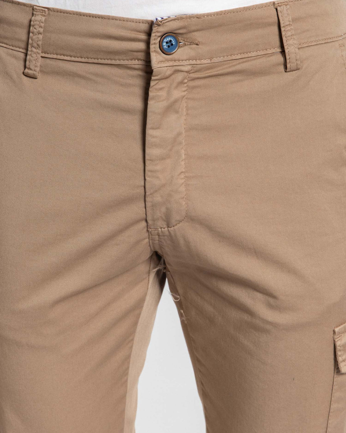 Calças Cargo Chino Camel Bolso Botão