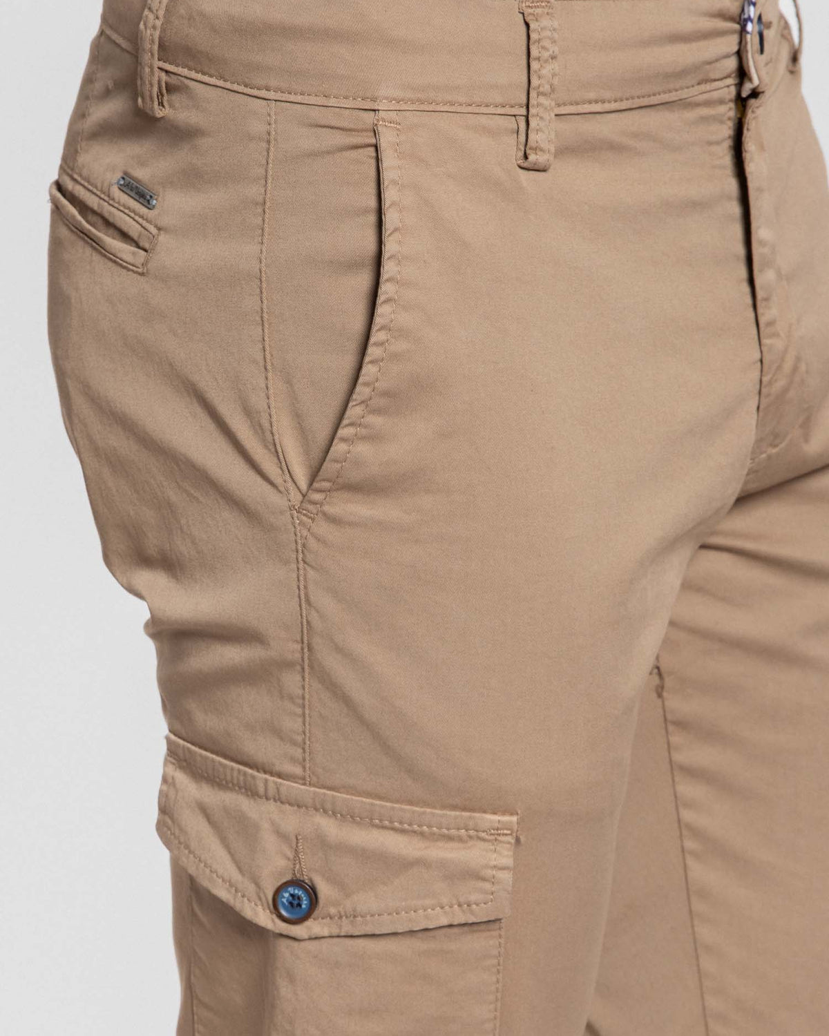 Calças Cargo Chino Camel Bolso Botão
