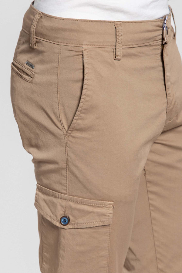 Chino Cargo Camel Bolsillo Botón