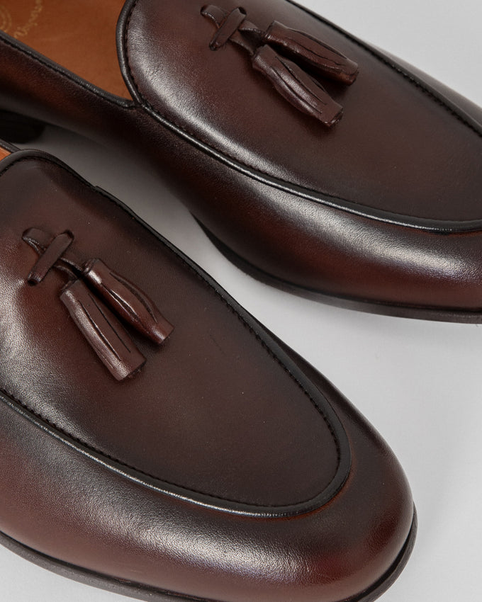Mocasín Loafer Borlas Piel Marrón