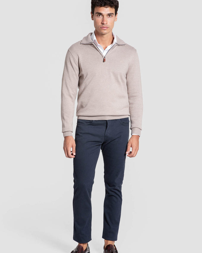 Jersey Cuello Alto Cremallera Taupe
