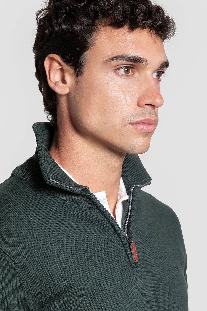 Jersey Cuello Alto Cremallera Verde