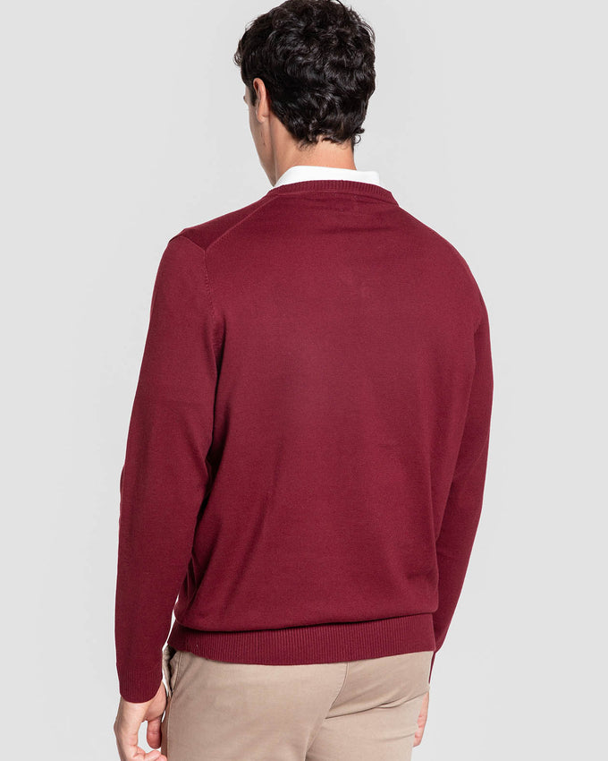 Jersey de punto cuello pico burdeos