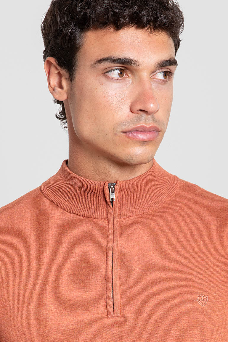 Jersey Cuello Alto Cremallera Ocre
