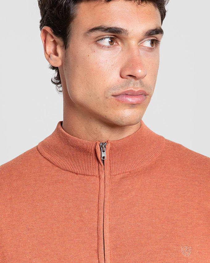 Jersey Cuello Alto Cremallera Ocre