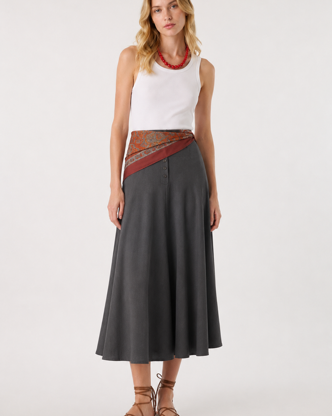 Falda Vuelo Midi Gris