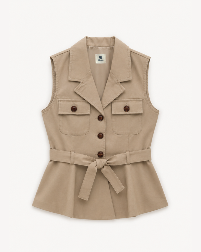 Chaleco Peplum Cinturón Beige