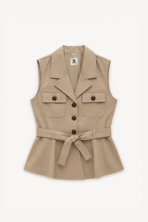 Chaleco Peplum Cinturón Beige