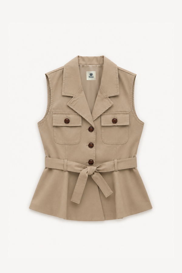 Chaleco Peplum Cinturón Beige