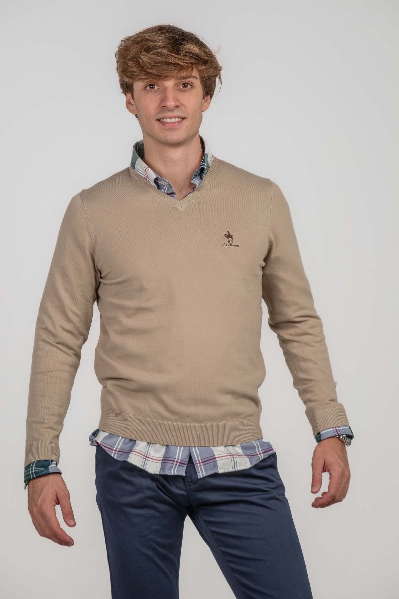 BEIGE V-NECK JERSEY