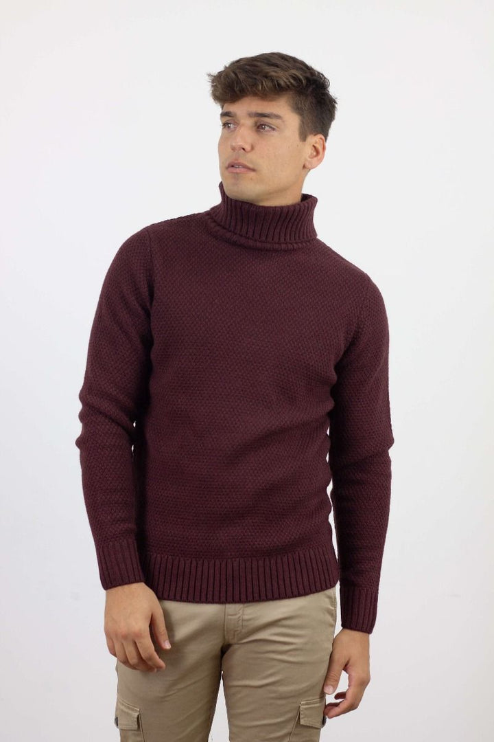 GARNET STRUCTURED HIGH NECK WOOL SWEATER