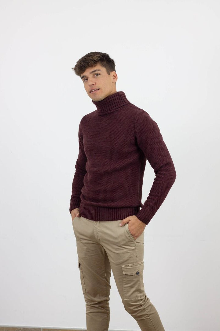 GARNET STRUCTURED HIGH NECK WOOL SWEATER