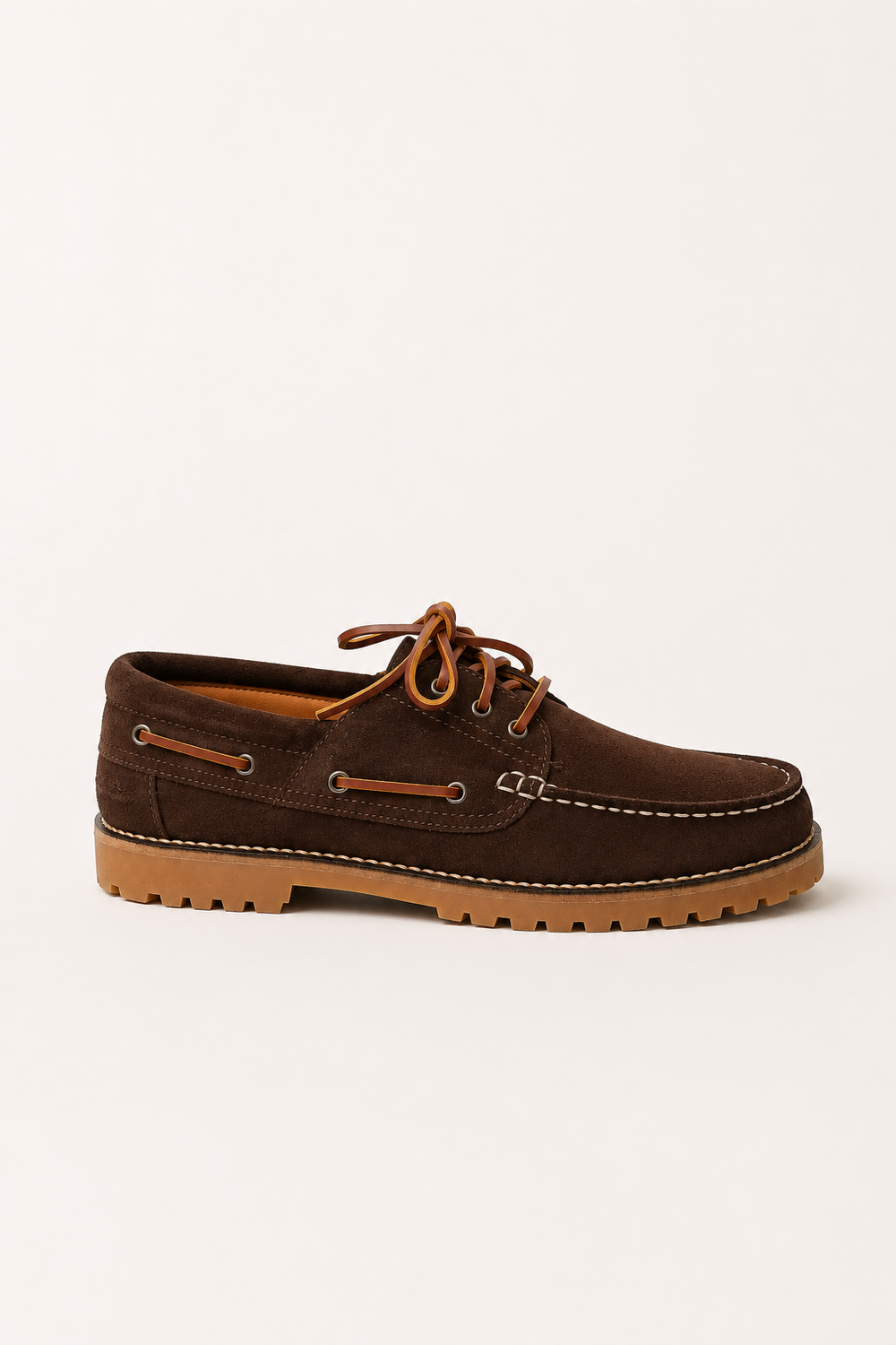 Brown suede boat shoe
