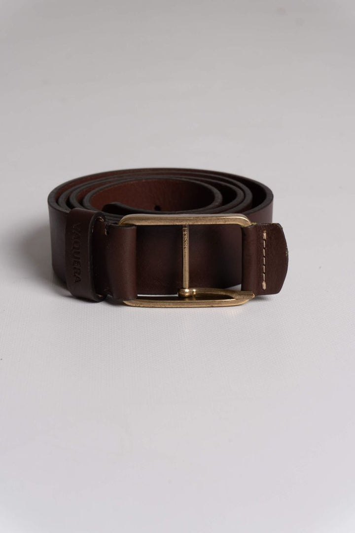 BROWN AGED BUCKLE LEATHER BELT