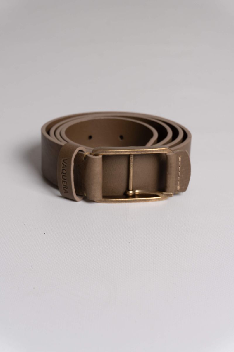 TAUPE AGED BUCKLE LEATHER BELT