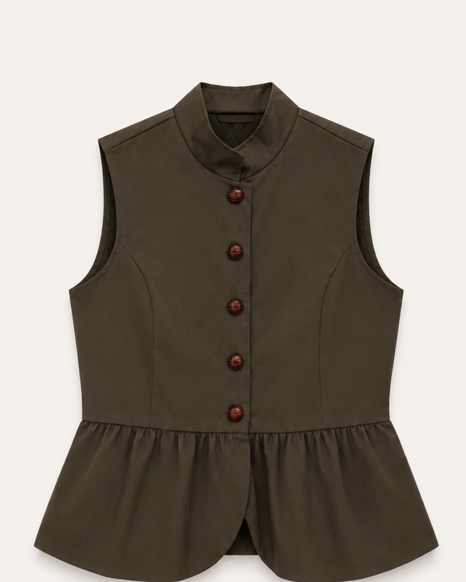 Chaleco Peplum Cuello Maho Kaki