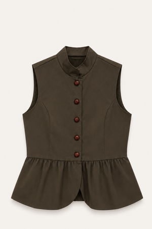 Chaleco Peplum Cuello Maho Kaki